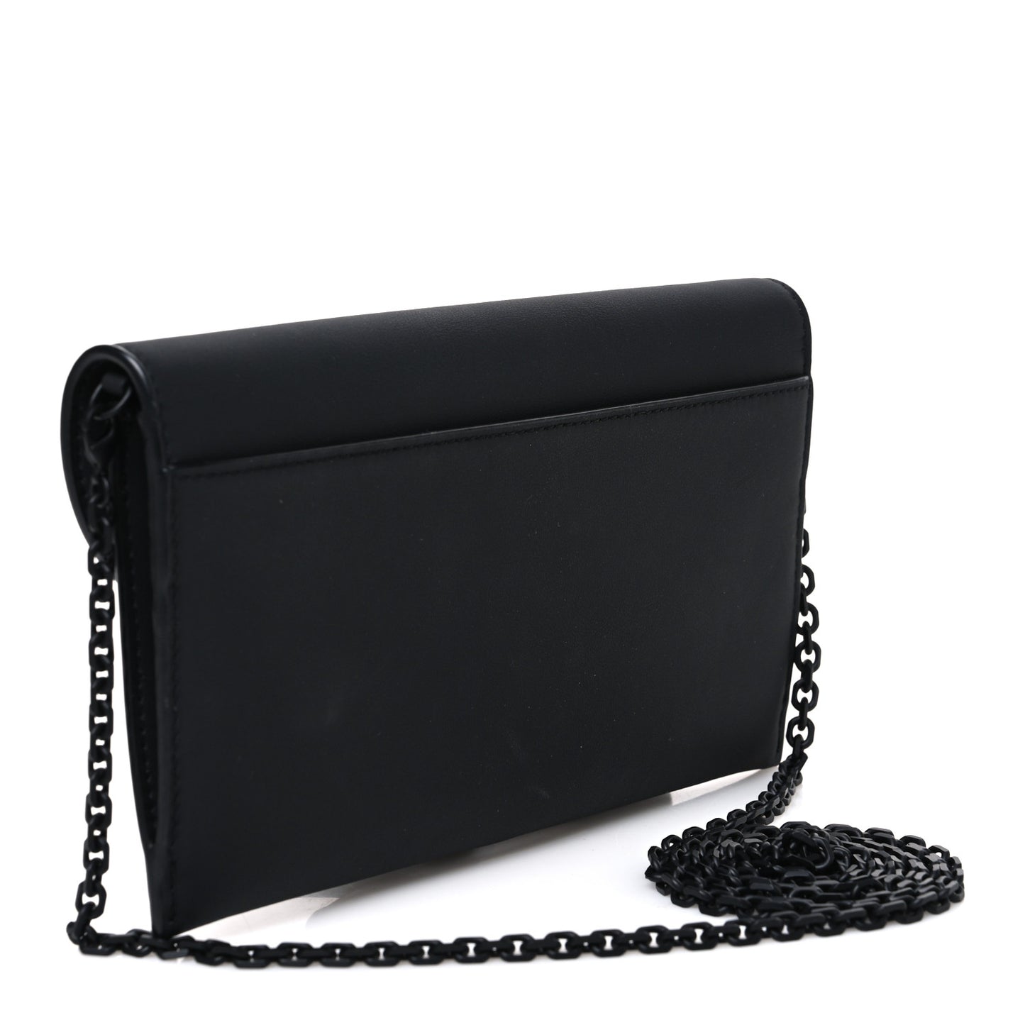 Ultra Matte Calfskin Saddle Chain Wallet Pouch Black