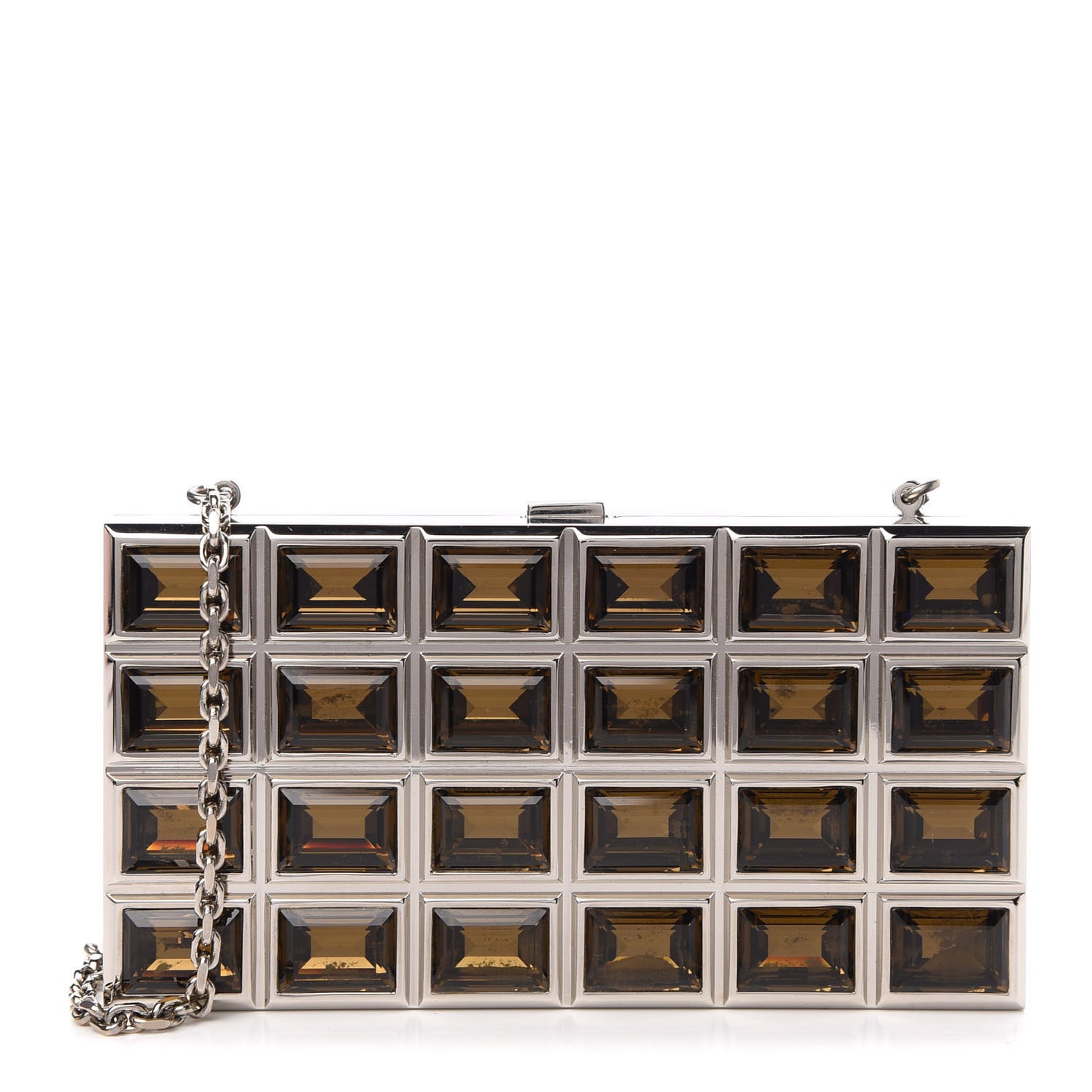 Crystal Minaudiere Clutch Brown Silver
