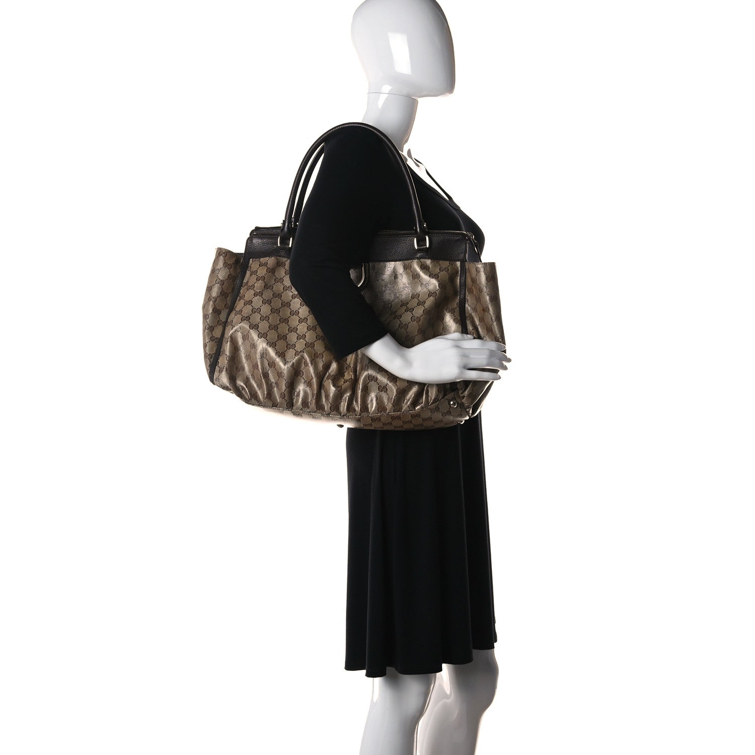 Gucci Crystal Monogram Large D Gold Ring Tote Dark Brown 2 of 14