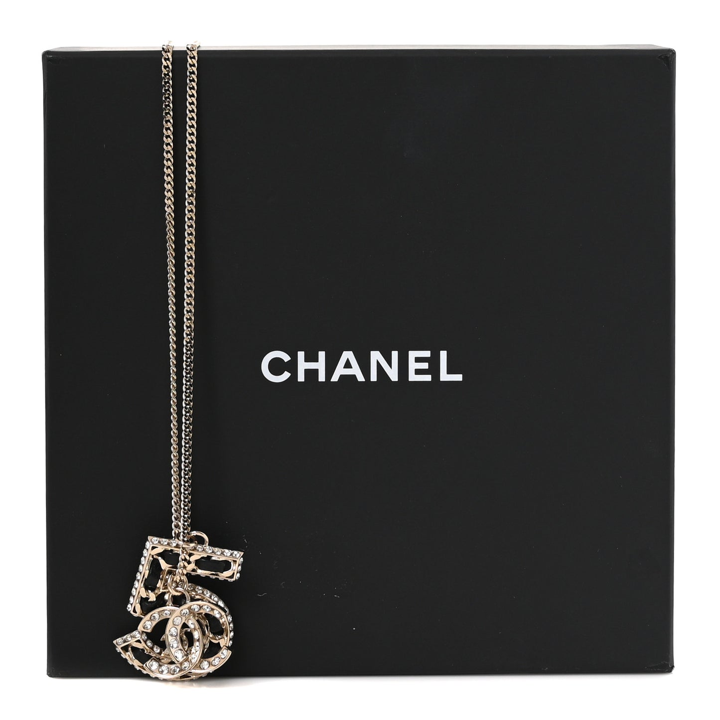 Lambskin Crystal CC Number 5 Pendant Necklace Gold Black