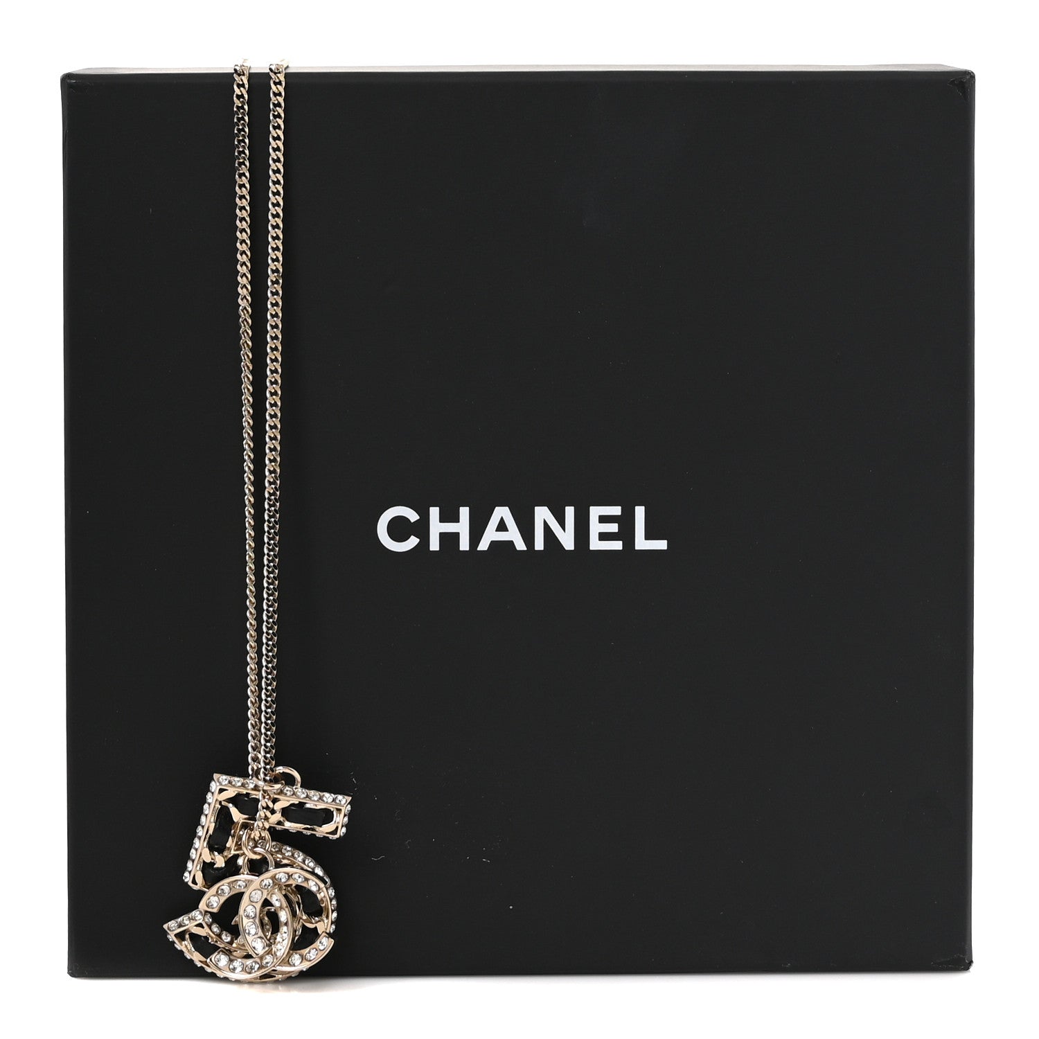 Chanel Lambskin Crystal CC Number 5 Pendant Necklace Gold Black 5 of 5