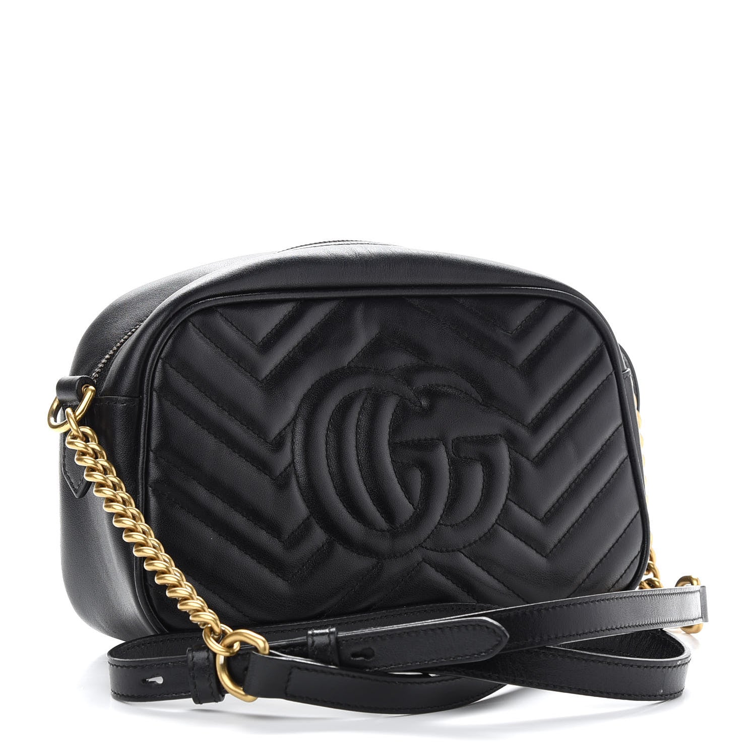 Gucci Calfskin Matelasse Small GG Marmont Chain Shoulder Bag Black 3 of 12
