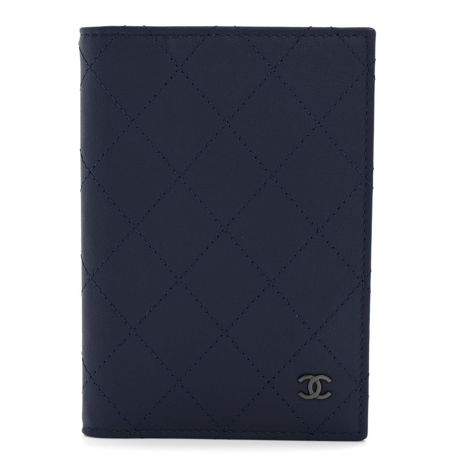 Chanel Grained Calfskin Quilted Passport Holder Wallet Navy 1 of 7
