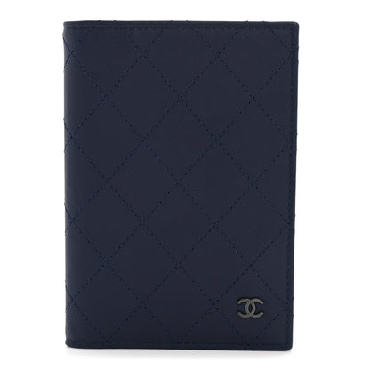 Chanel Grained Calfskin Quilted Passport Holder Wallet Navy 1 of 7