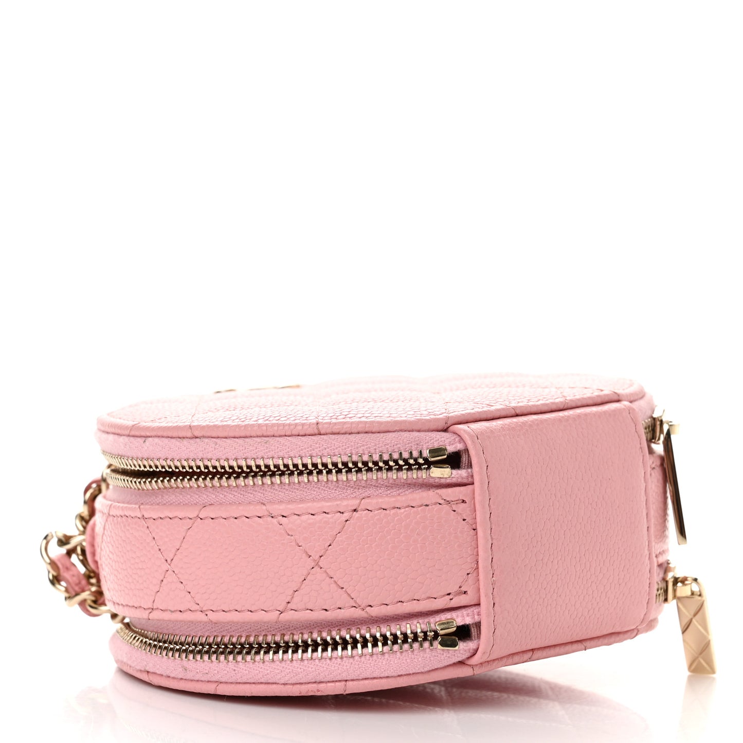 Caviar Quilted Round Handle With Care Vanity With Chain Pink