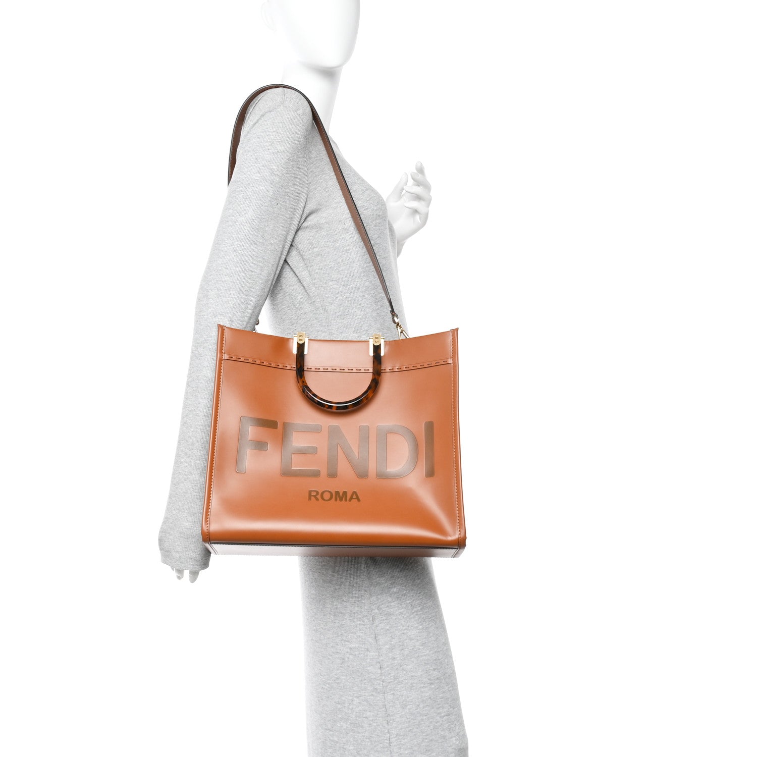 Fendi Vitello King Plexiglass Medium Fendi Sunshine Shopper Tote Cuoio 2 of 11