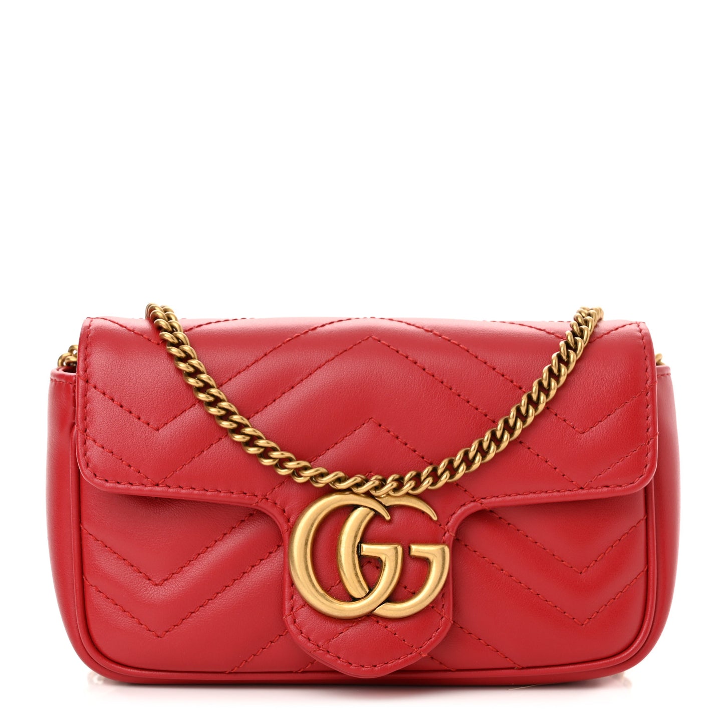 Calfskin Matelasse Super Mini GG Marmont Shoulder Bag Hibiscus Red