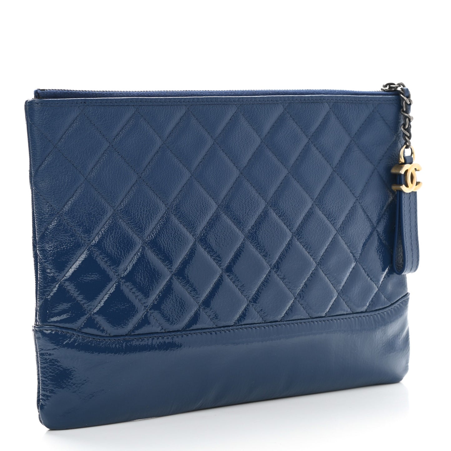 Patent Goatskin Quilted Medium Gabrielle Cosmetic Case Dark Blue