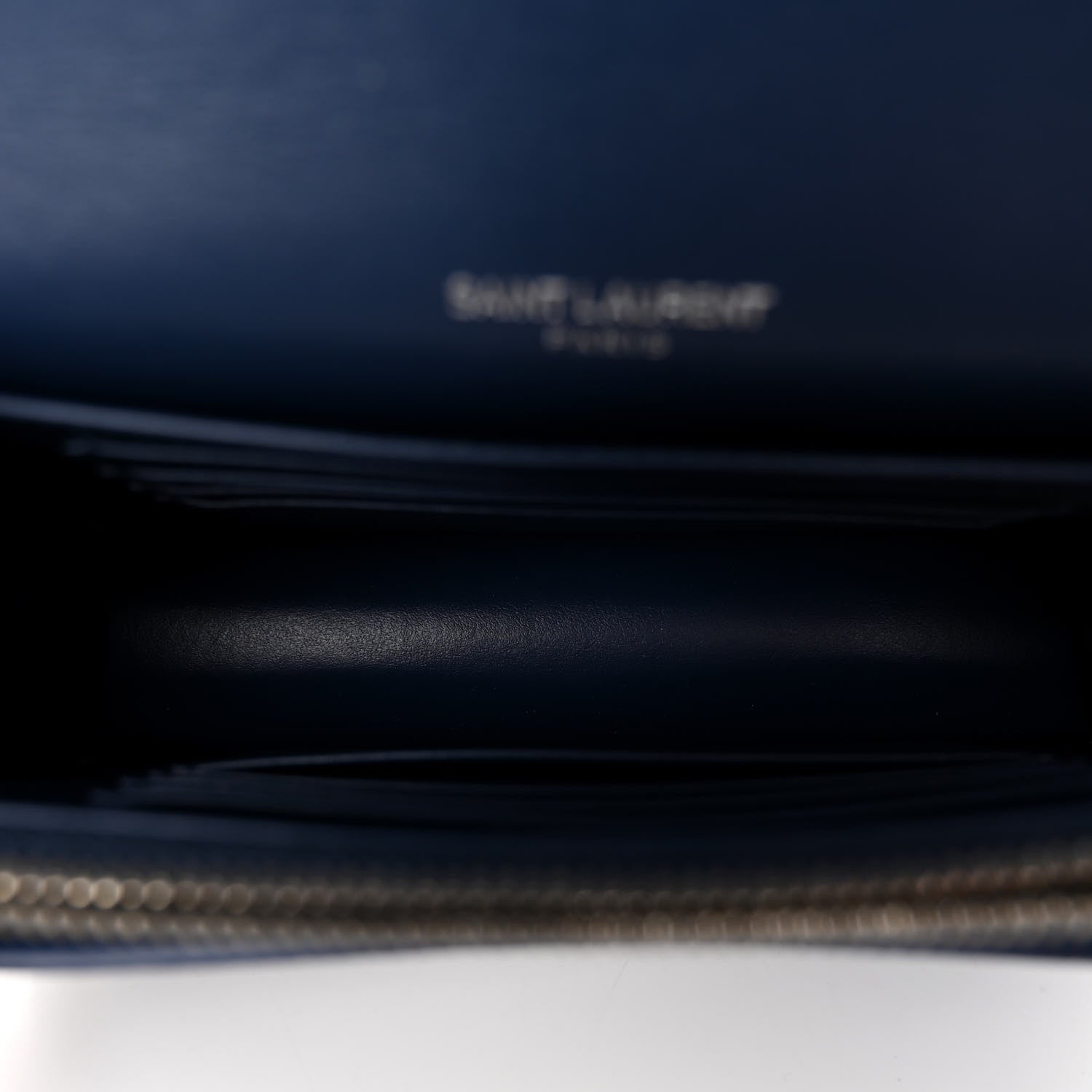 Saint Laurent Calfskin Crocodile Embossed Monogram Sunset Chain Wallet Denim 5 of 11