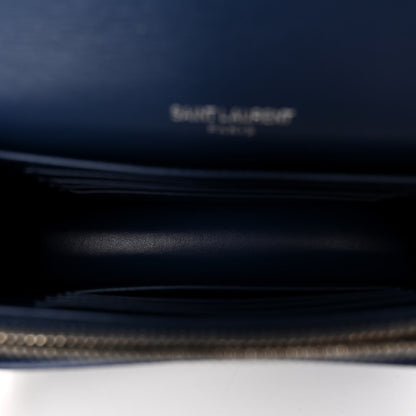 Saint Laurent Calfskin Crocodile Embossed Monogram Sunset Chain Wallet Denim 5 of 11