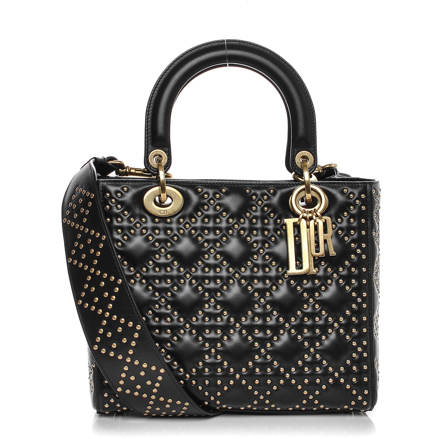 Calfskin Cannage Studded Medium Supple Lady Dior Black