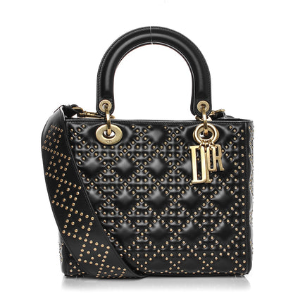 Christian Dior Calfskin Cannage Studded Medium Supple Lady Dior Black 1 of 6
