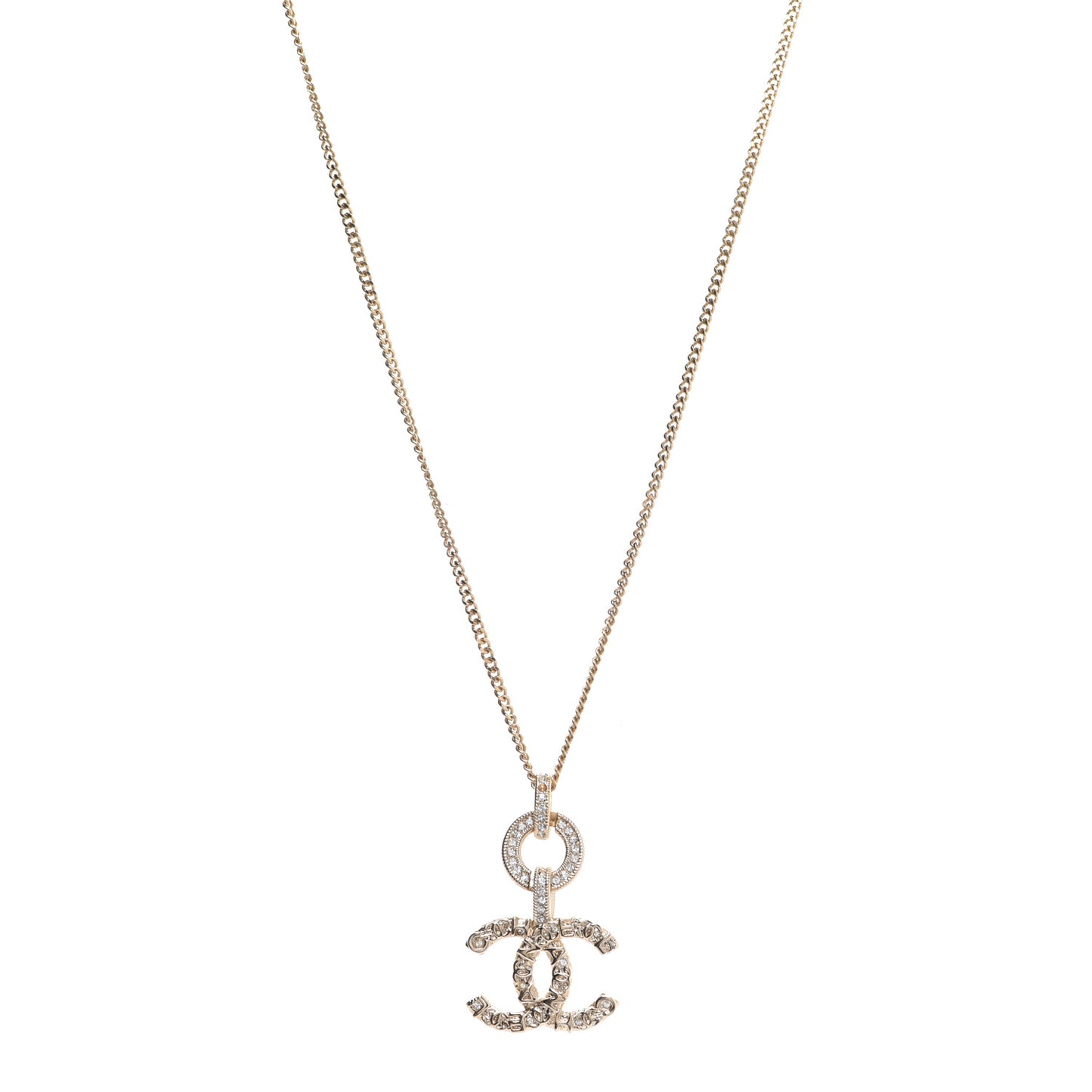 Crystal CC Logo Pendant Necklace Gold