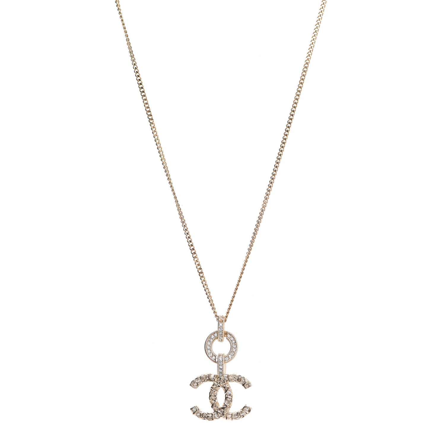 Chanel Crystal CC Logo Pendant Necklace Gold 1 of 6