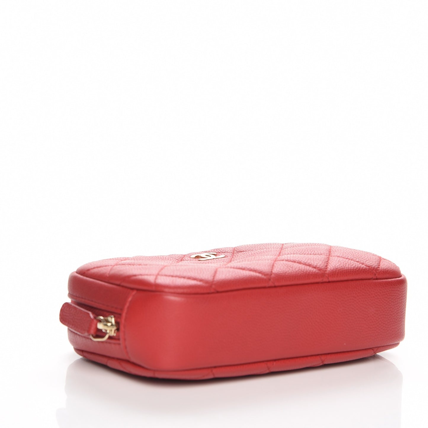 Caviar Quilted Small Curvy Pouch Cosmetic Case Dark Red