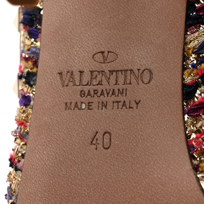 Valentino Garavani Metallic Nappa Tweed Rockstud Ankle Strap 100mm Pumps 40 Gold Multicolor 8 of 10