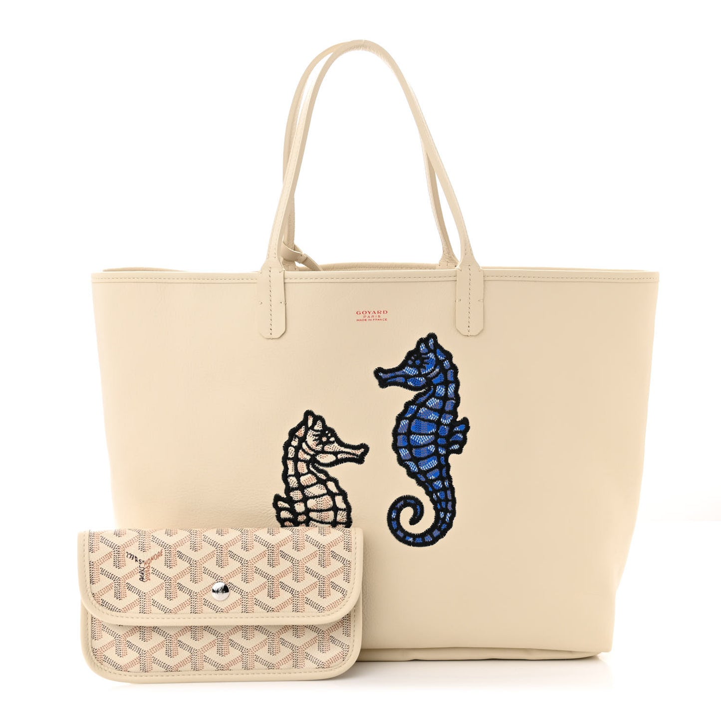 Goyardine Embroidered Seahorse Reversible Anjou PM Sand