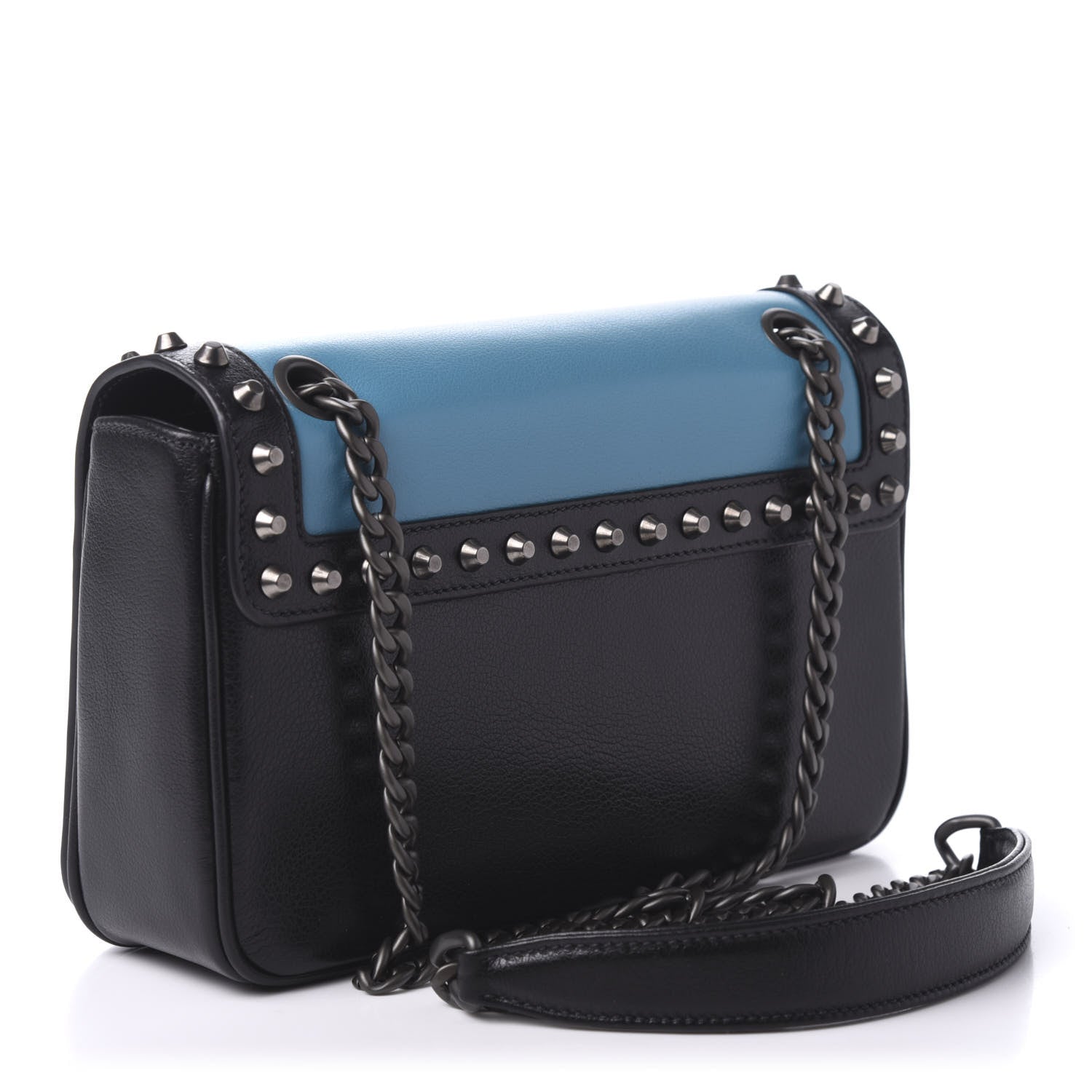 Prada Glace Calfskin Studded Crossbody Turchese Black 3 of 9