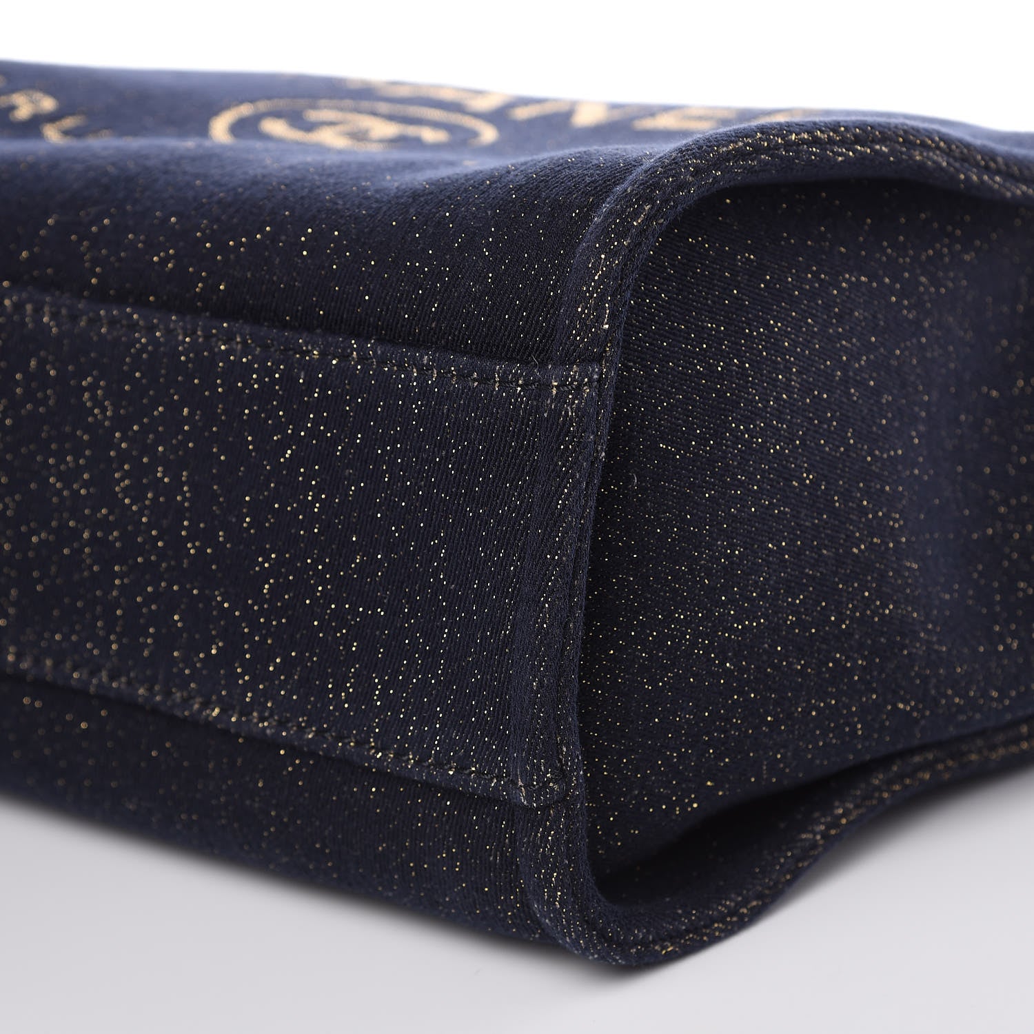 Chanel Lurex Canvas Small Deauville Tote Navy Blue Gold 9 of 10