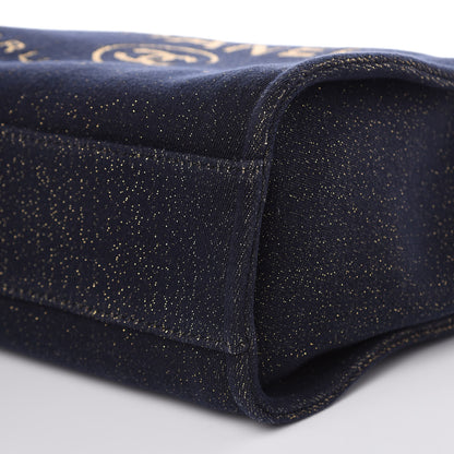 Chanel Lurex Canvas Small Deauville Tote Navy Blue Gold 9 of 10