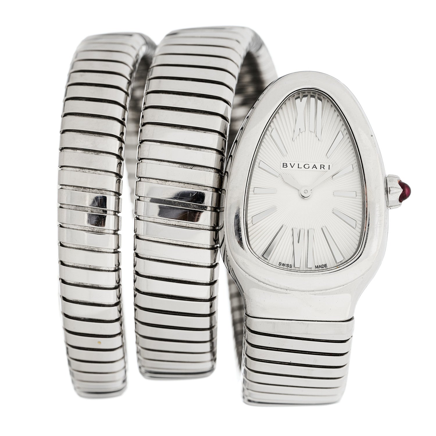 front view image of BULGARI Stainless Steel 35mm Serpenti Tubogas Double Spiral Quartz Watch in silver by FASHIONPHILE
