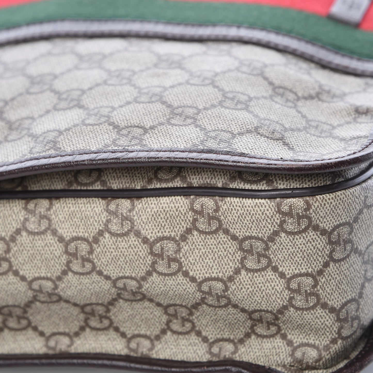 GG Plus Monogram Web Large Flap Messenger Bag Beige Dark Brown
