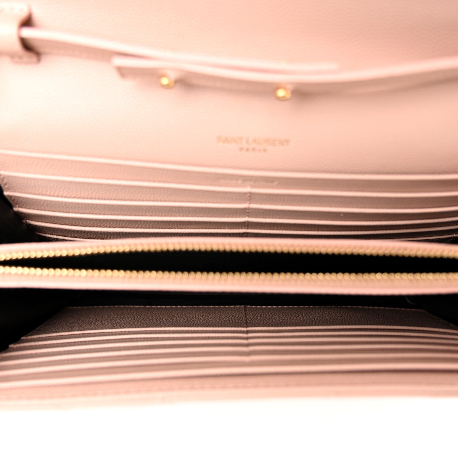 Saint Laurent Grain De Poudre Matelasse Chevron Monogram Chain Wallet Pale Pink 5 of 9