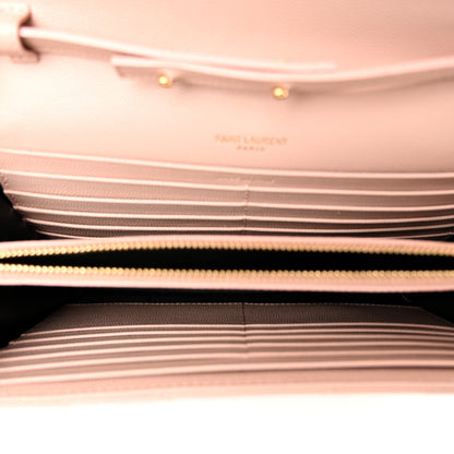 Saint Laurent Grain De Poudre Matelasse Chevron Monogram Chain Wallet Pale Pink 5 of 9