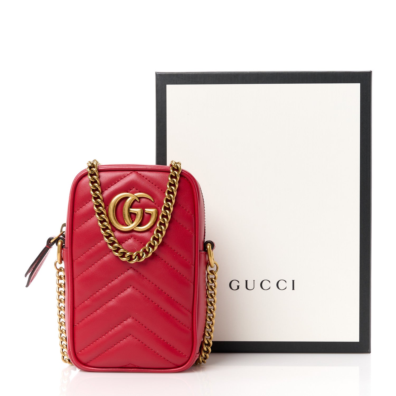 Gucci Calfskin Matelasse Mini GG Marmont Crossbody Bag Hibiscus Red 11 of 11