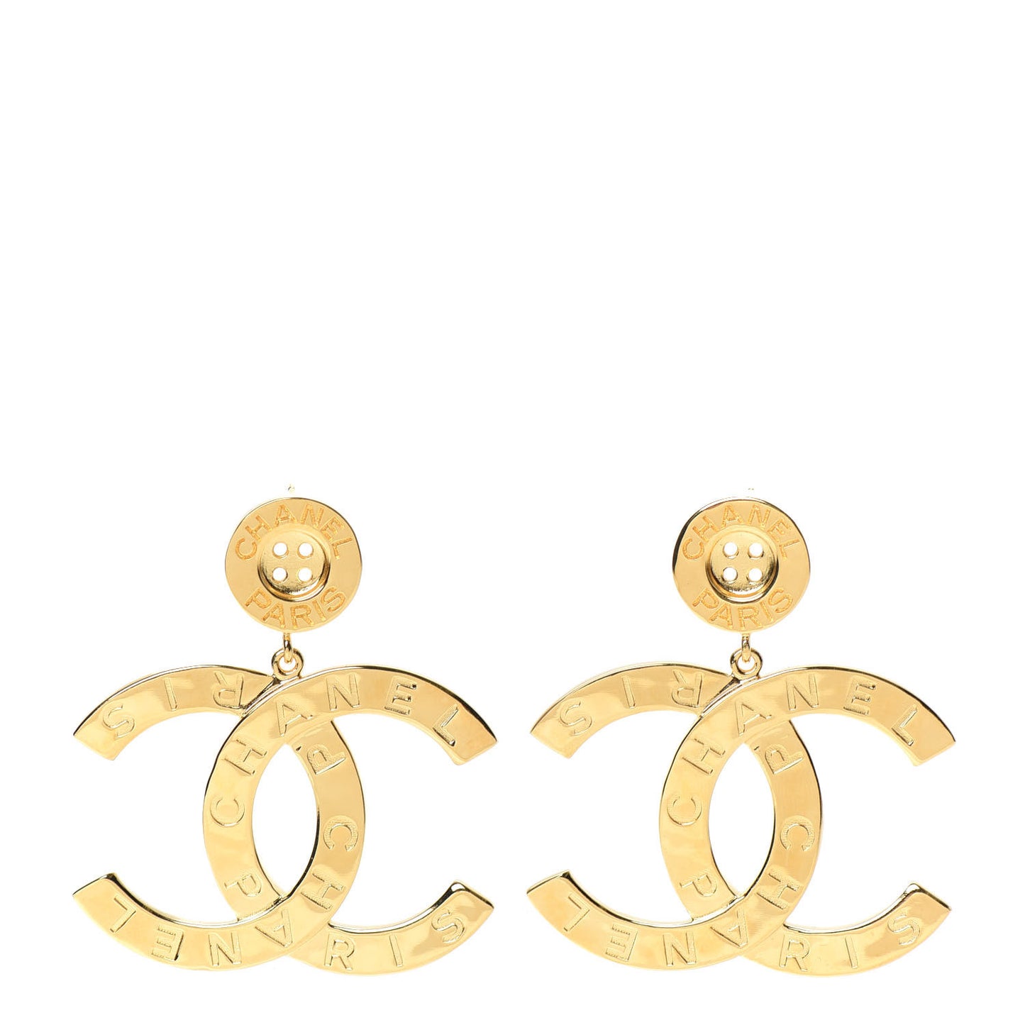 Metal Large Paris Button Earrings Gold