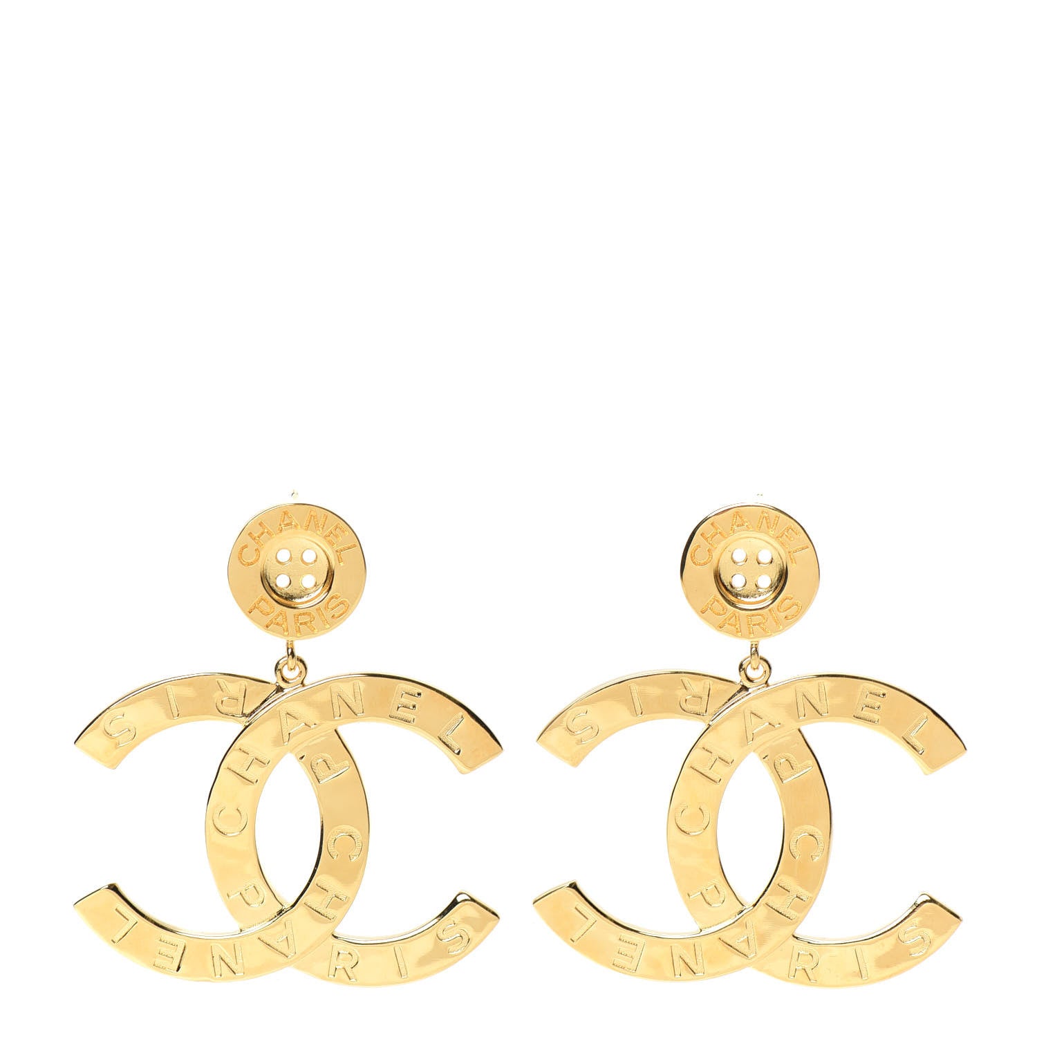 Chanel Metal Large Paris Button Earrings Gold 1 of 4