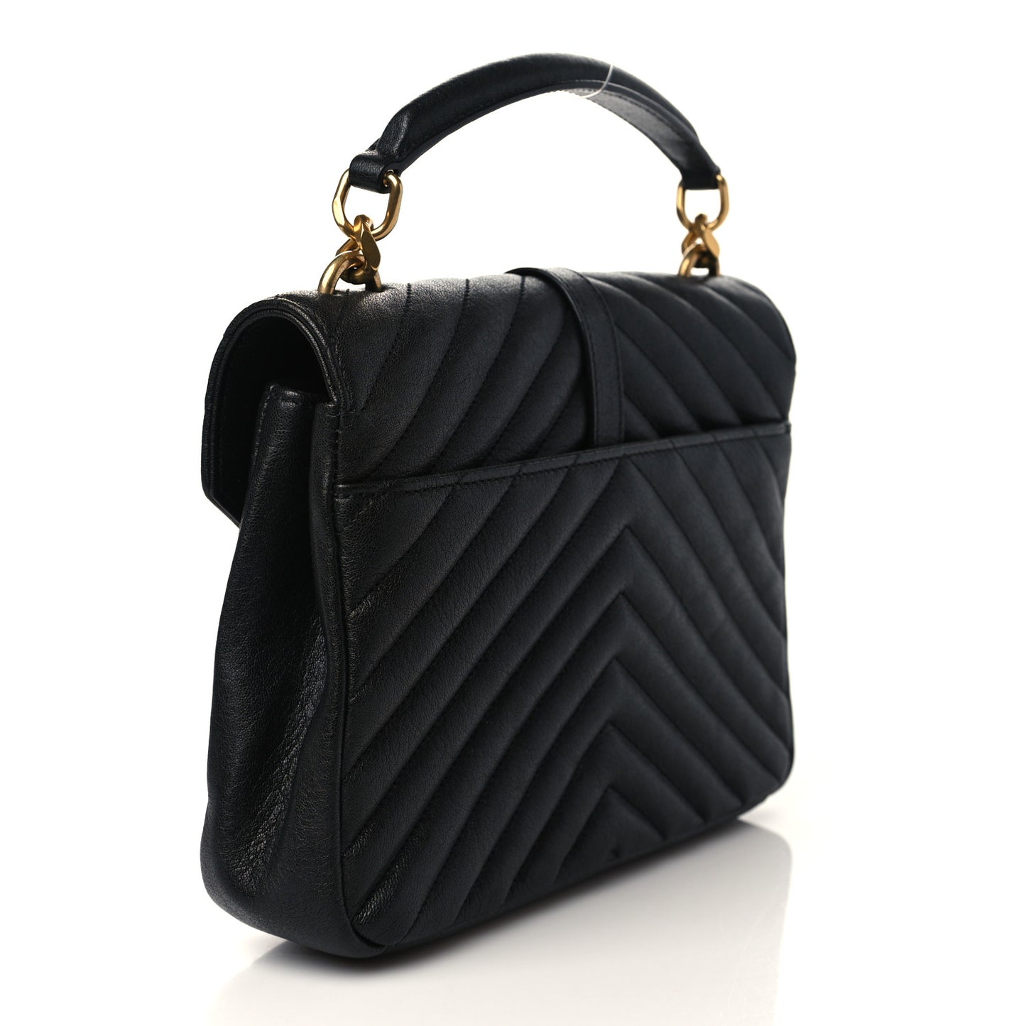 Sheepskin Matelasse Chevron Monogram Medium College Bag Black