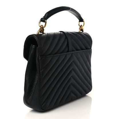 Saint Laurent Sheepskin Matelasse Chevron Monogram Medium College Bag Black 3 of 6
