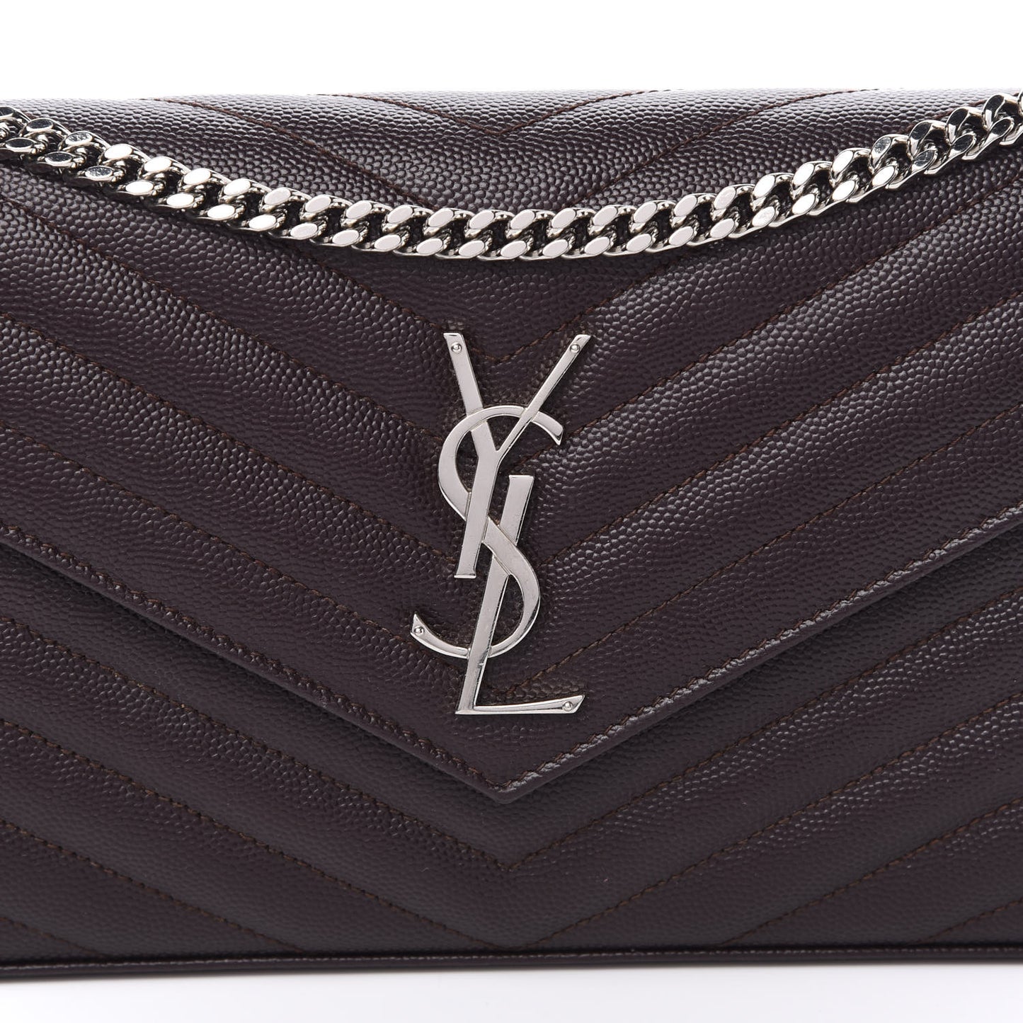 Grain De Poudre Matelasse Chevron Monogram Chain Wallet Dark Brown