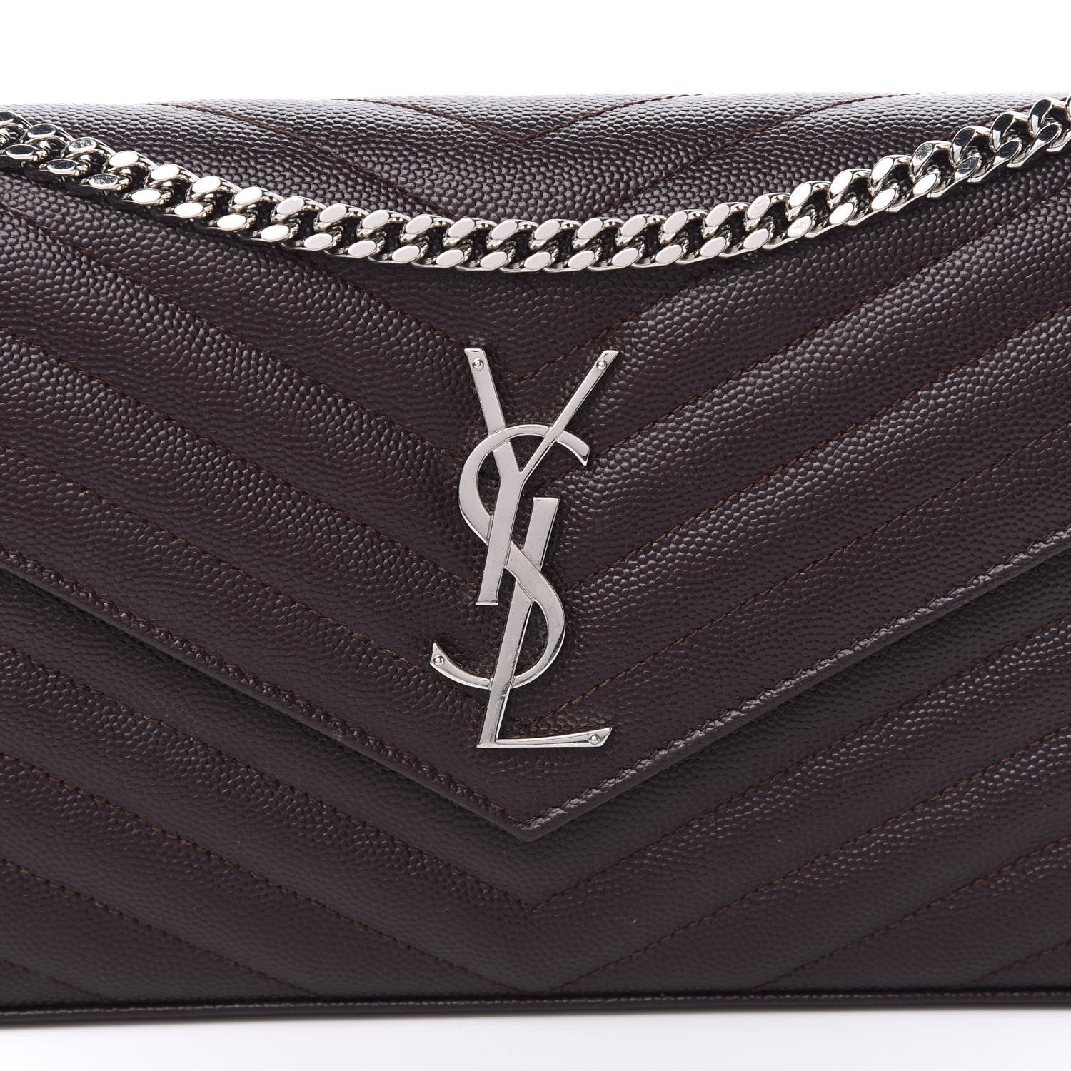 Saint Laurent Grain De Poudre Matelasse Chevron Monogram Chain Wallet Dark Brown 10 of 11