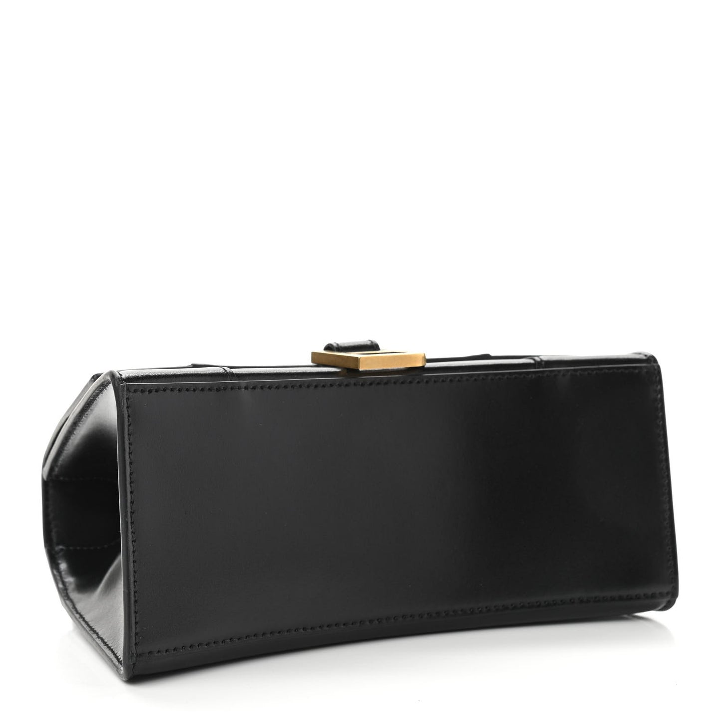 Shiny Box Calfskin Small Hourglass Top Handle Bag Black