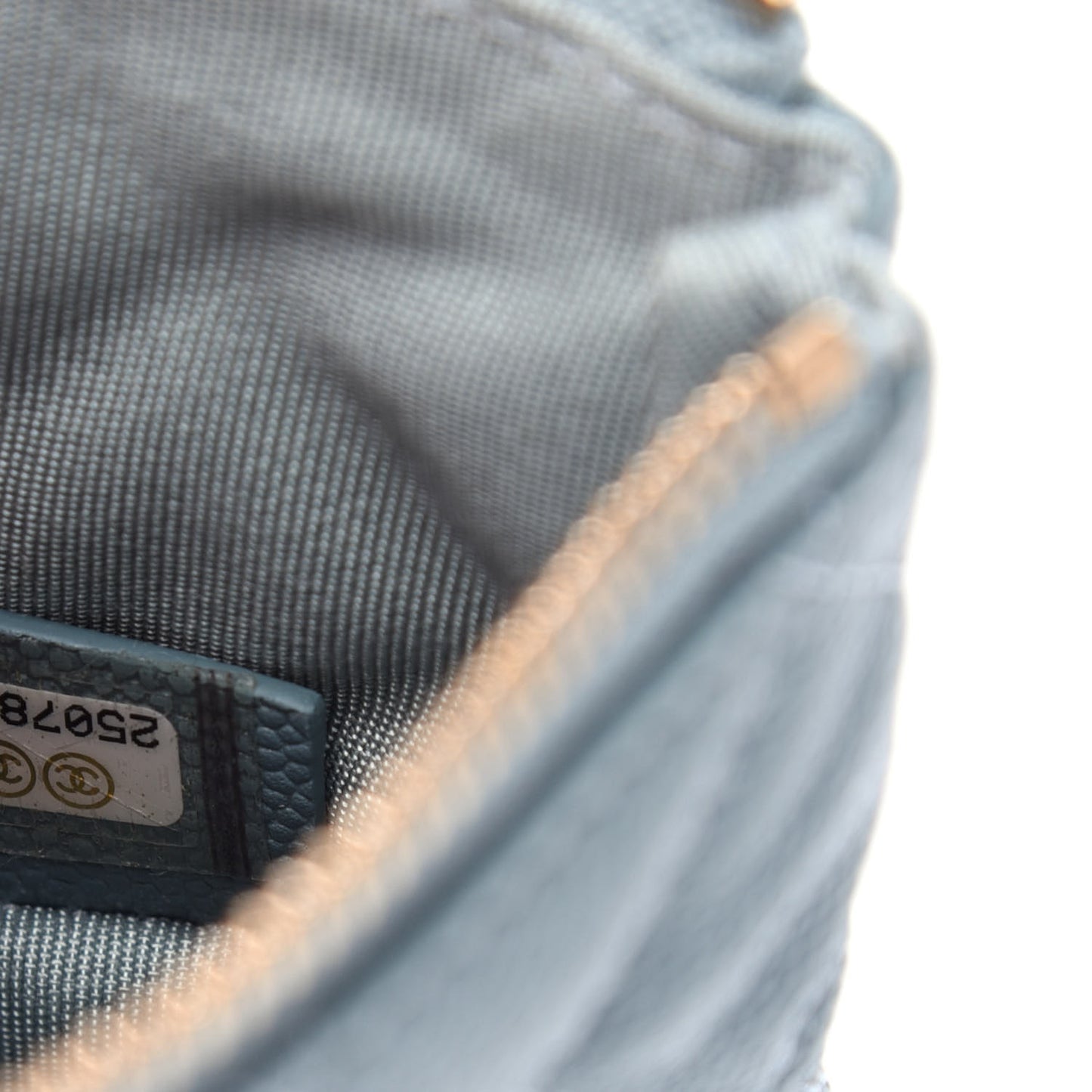 Iridescent Caviar Quilted Small Cosmetic Case Light Blue