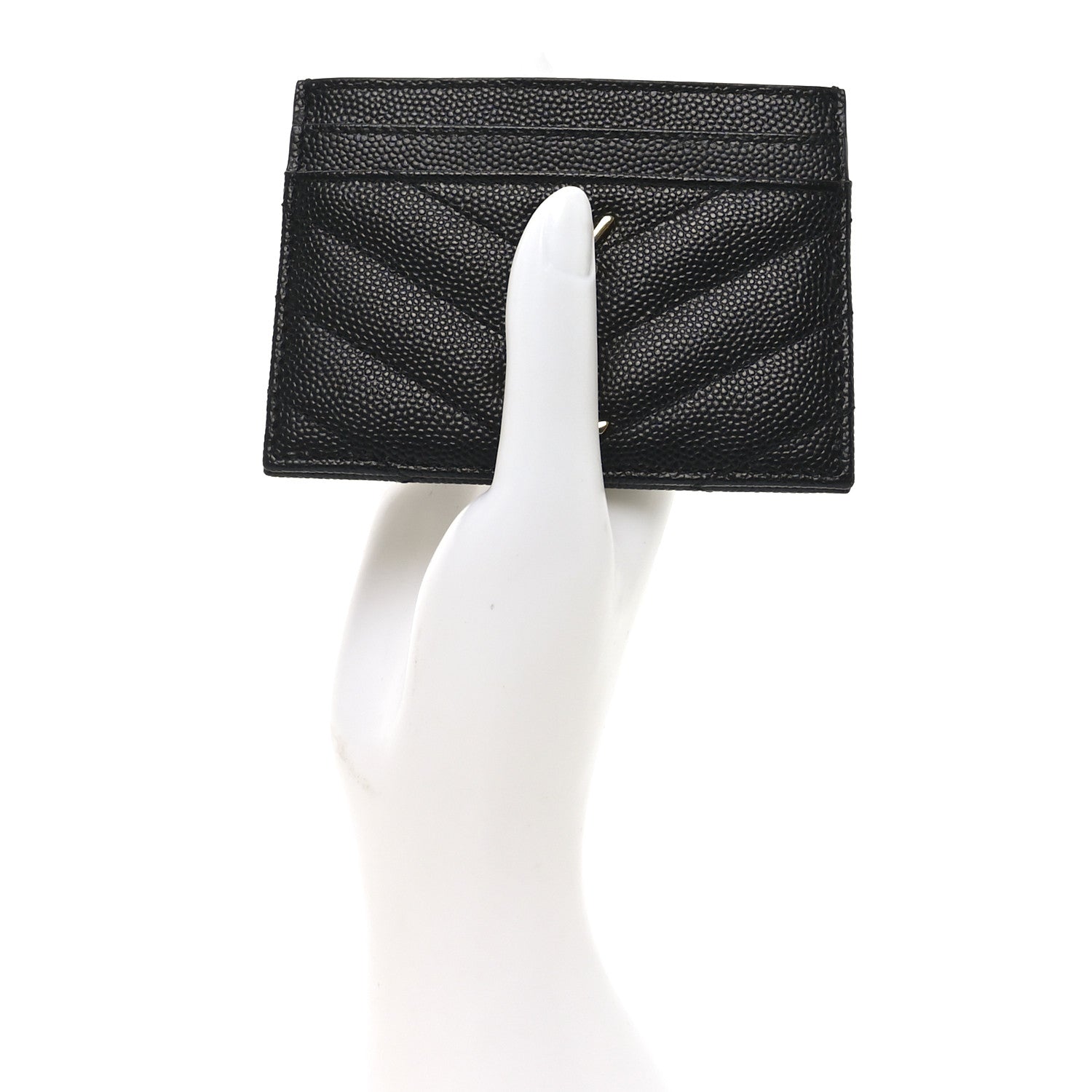Saint Laurent Grain De Poudre Matelasse Chevron Monogram Credit Card Case Black 2 of 6