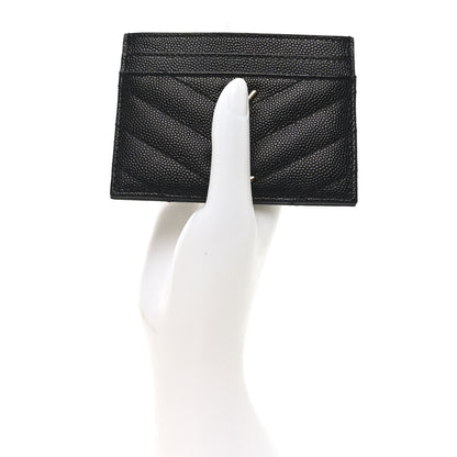 Saint Laurent Grain De Poudre Matelasse Chevron Monogram Credit Card Case Black 2 of 6
