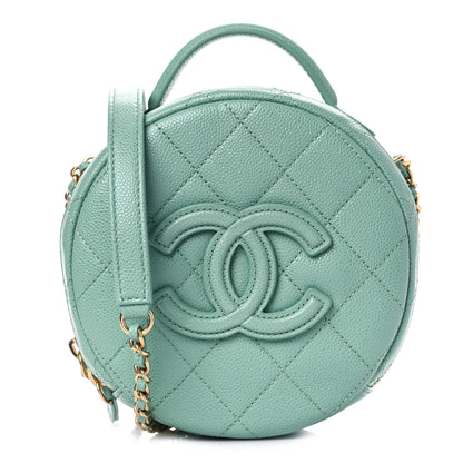 Chanel Caviar Quilted Small Round Vanity With Chain Light Green 1 of 9