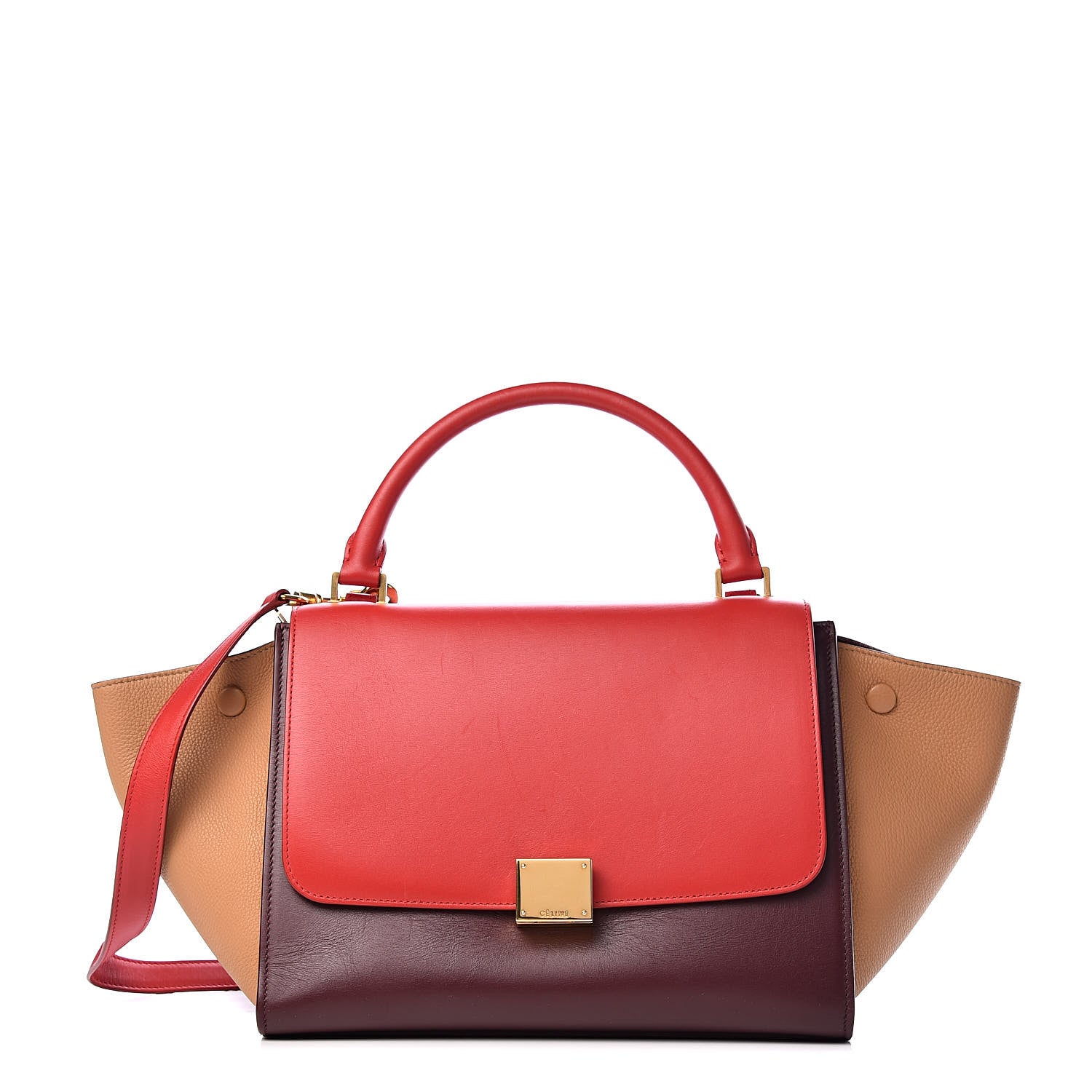 Celine Satin Baby Grained Calfskin Small Trapeze Carmin 1 of 14
