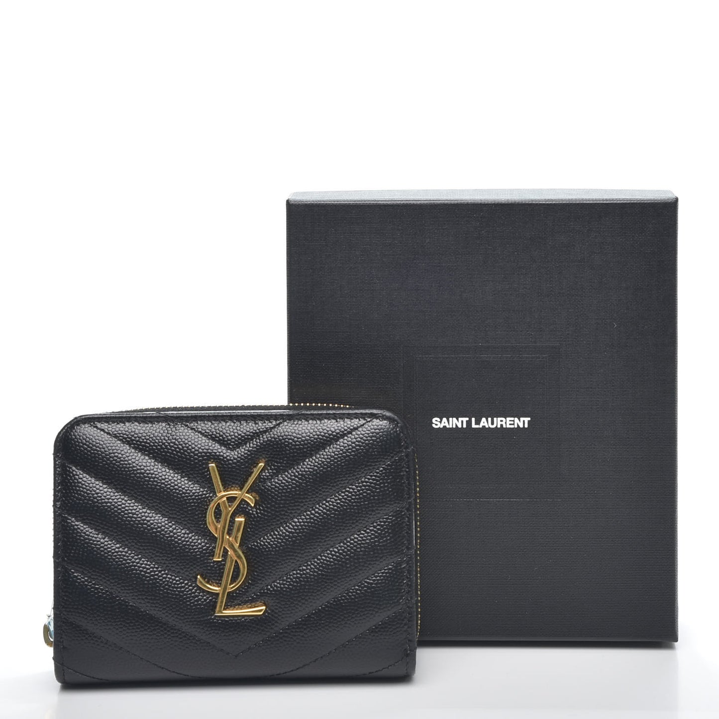 Grain De Poudre Matelasse Chevron Monogram Compact Zip Around Wallet Black