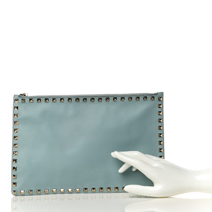 Valentino Garavani Vitello Large Rockstud Zip Pouch Sky Sorbet 2 of 11