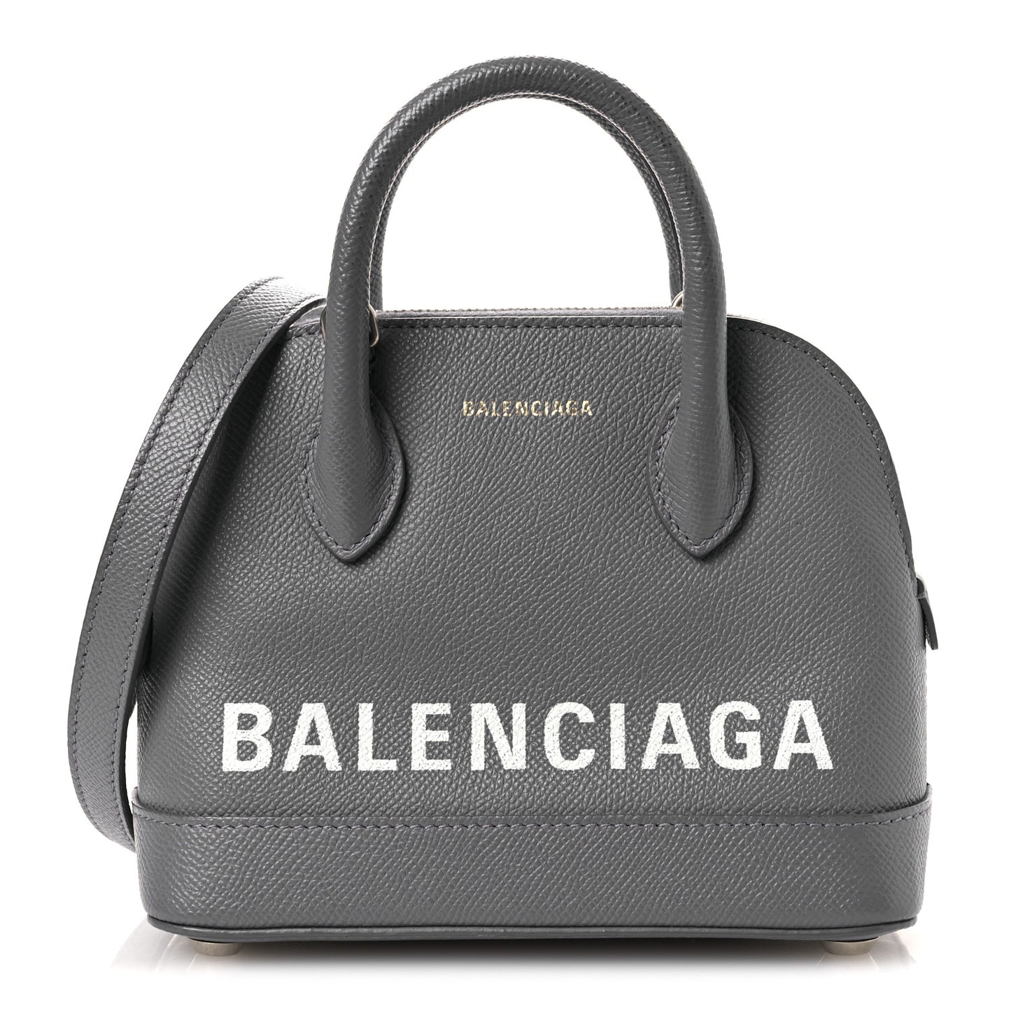 Signature Grained Calfskin Logo XXS Ville Top Handle Bag Gris Perle Fonce White
