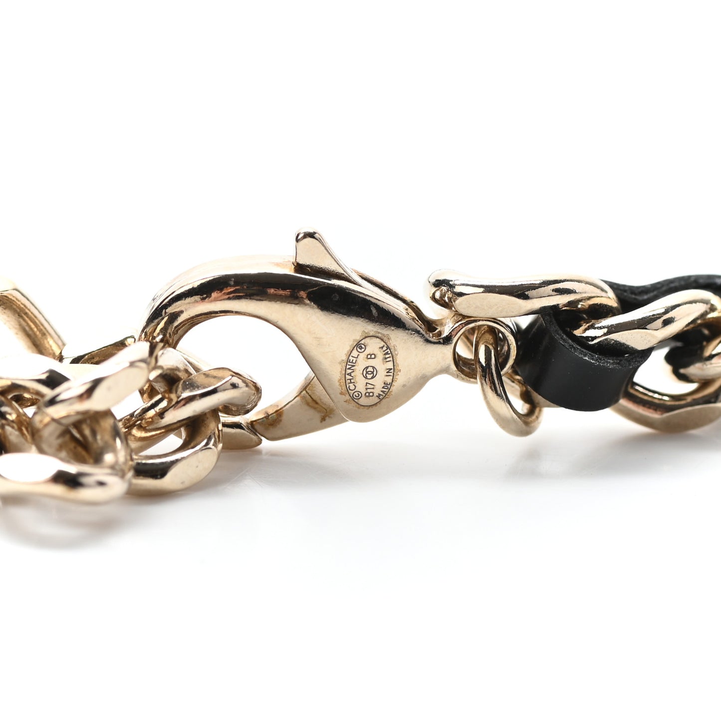 Glazed Calfskin Crystal Pearl Charm Short Necklace Black Gold