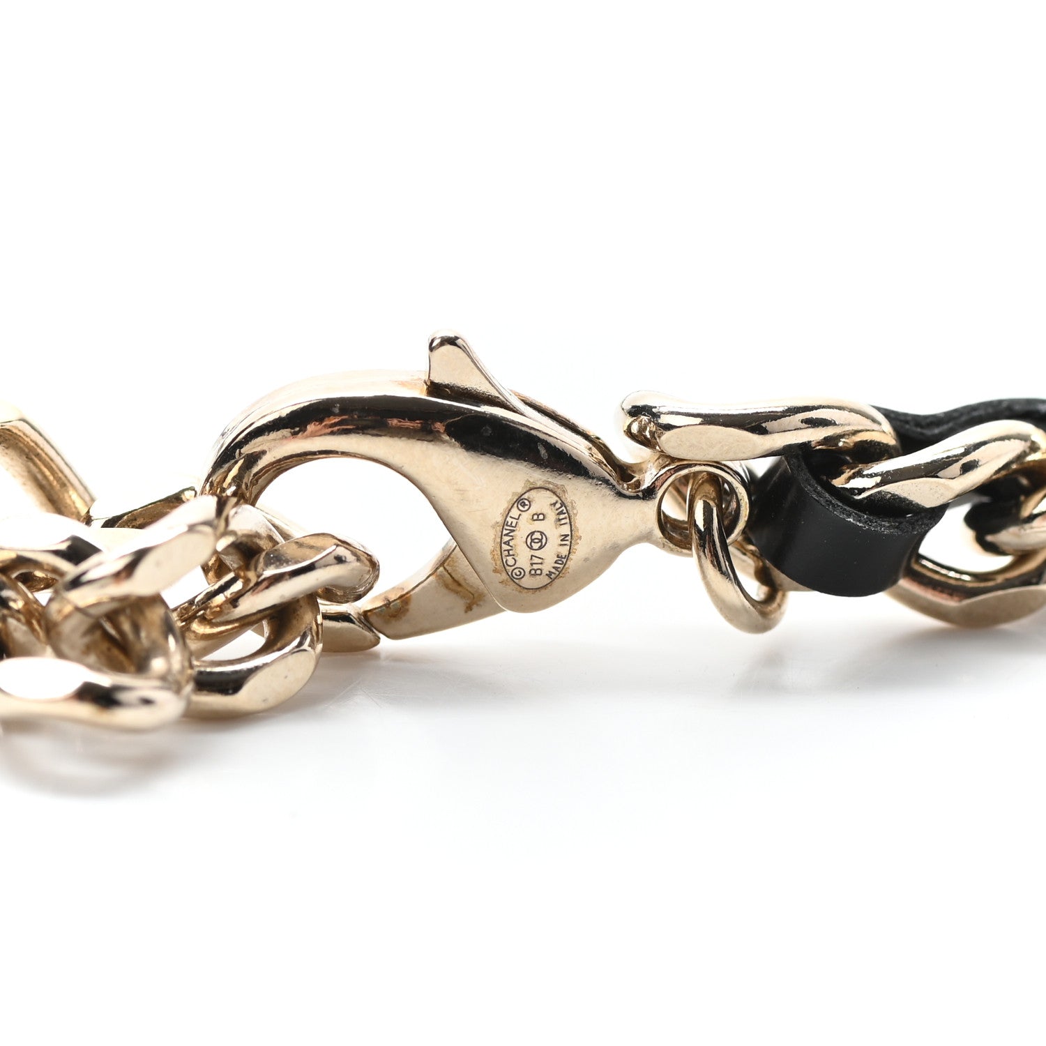 Chanel Glazed Calfskin Crystal Pearl Charm Short Necklace Black Gold 6 of 6