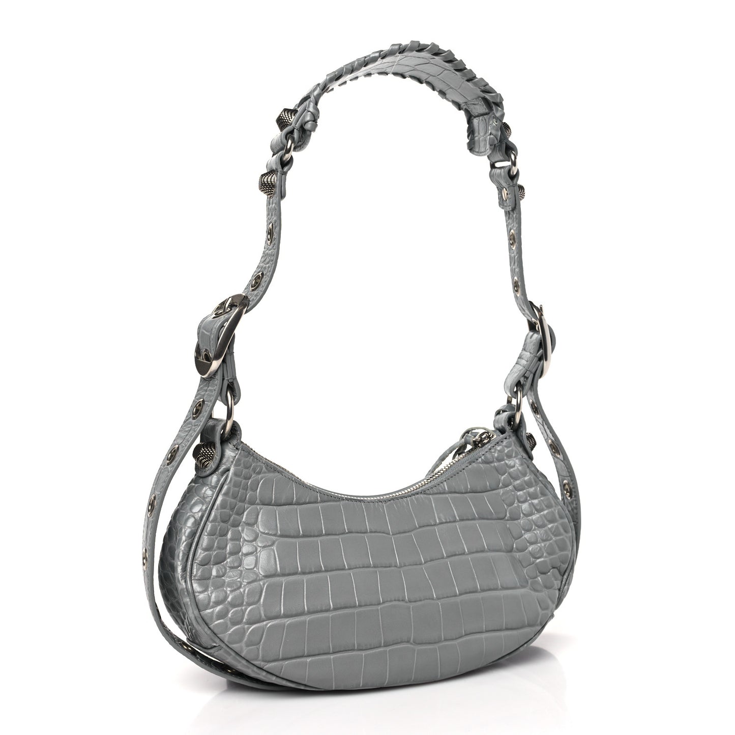 Extra Supple Calfskin Crocodile Embossed XS Le Cagole Shoulder Bag Balenciaga Grey