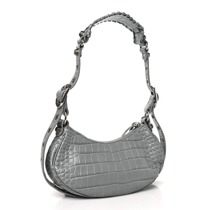 Balenciaga Extra Supple Calfskin Crocodile Embossed XS Le Cagole Shoulder Bag Balenciaga Grey 3 of 9