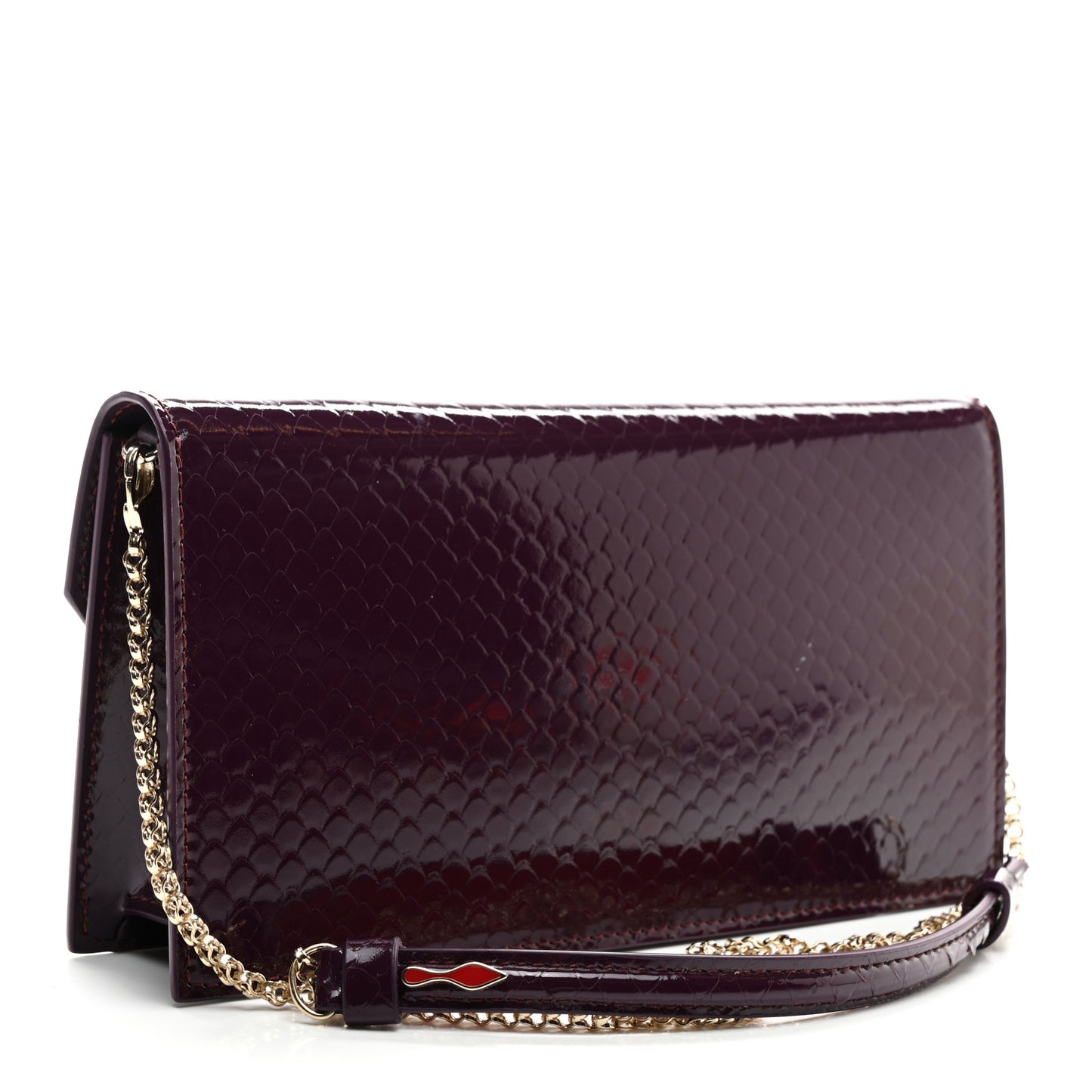 Patent Birdy Snakeskin Embossed Loubi54 Crossbody Clutch Merlot