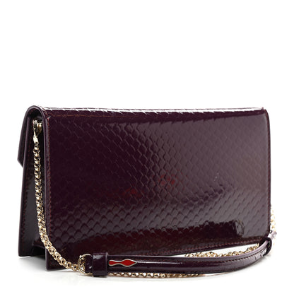 Christian Louboutin Patent Birdy Snakeskin Embossed Loubi54 Crossbody Clutch Merlot 2 of 8